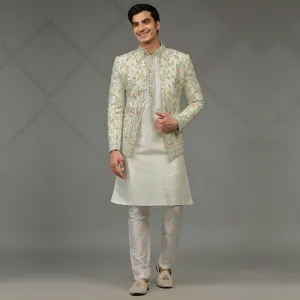 Elegance Blooming  Cream Floral Indowestern for Men