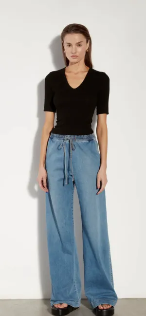 ENZA COSTA-Stretch Silk Knit Half Sleeve U Black