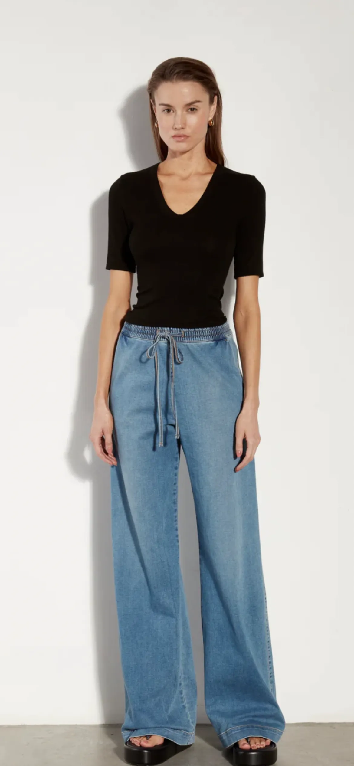 ENZA COSTA-Stretch Silk Knit Half Sleeve U Black