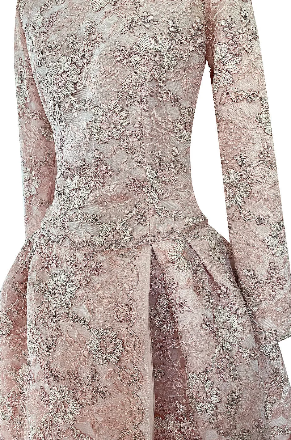 Fall 1994 Nina Ricci Haute Couture Metallic Cord Detailed Lace & Pink Silk Dress