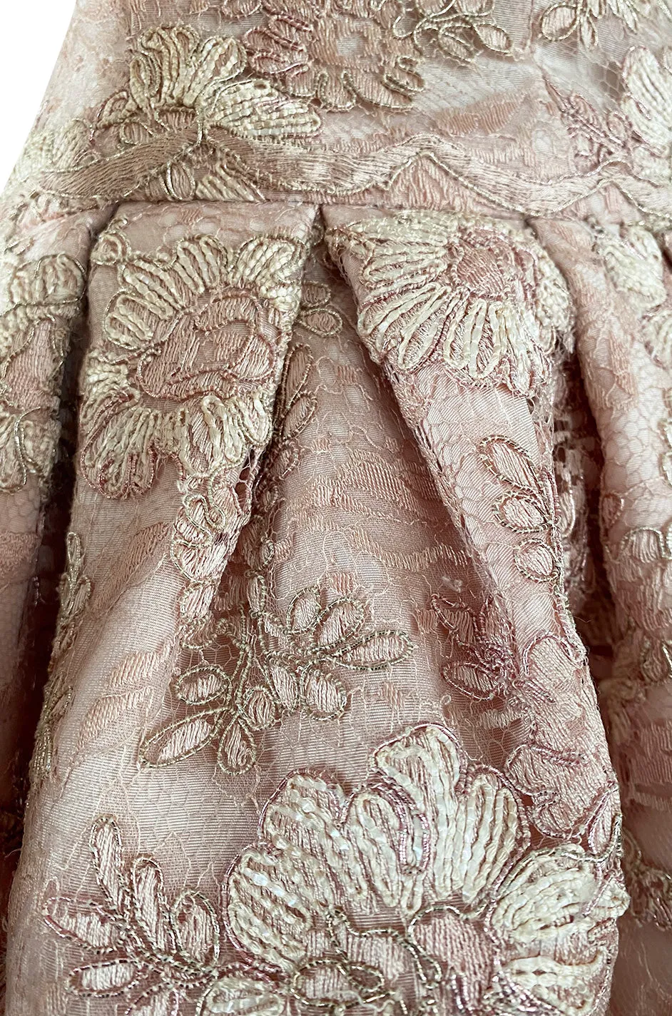Fall 1994 Nina Ricci Haute Couture Metallic Cord Detailed Lace & Pink Silk Dress