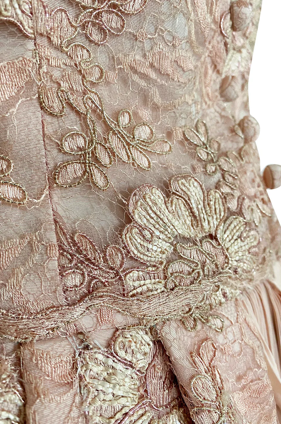 Fall 1994 Nina Ricci Haute Couture Metallic Cord Detailed Lace & Pink Silk Dress