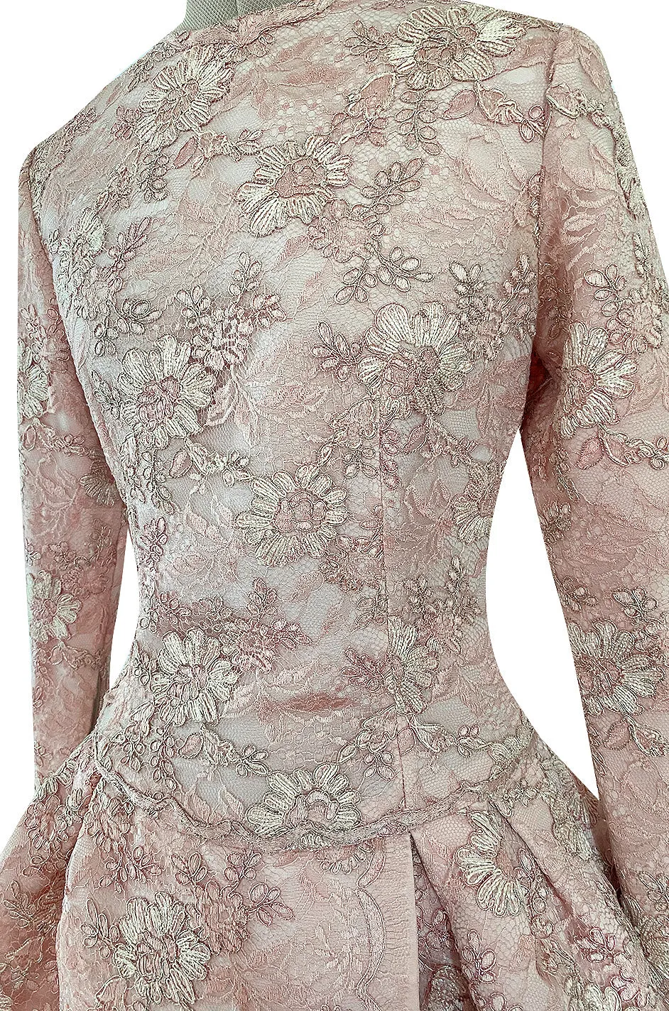 Fall 1994 Nina Ricci Haute Couture Metallic Cord Detailed Lace & Pink Silk Dress