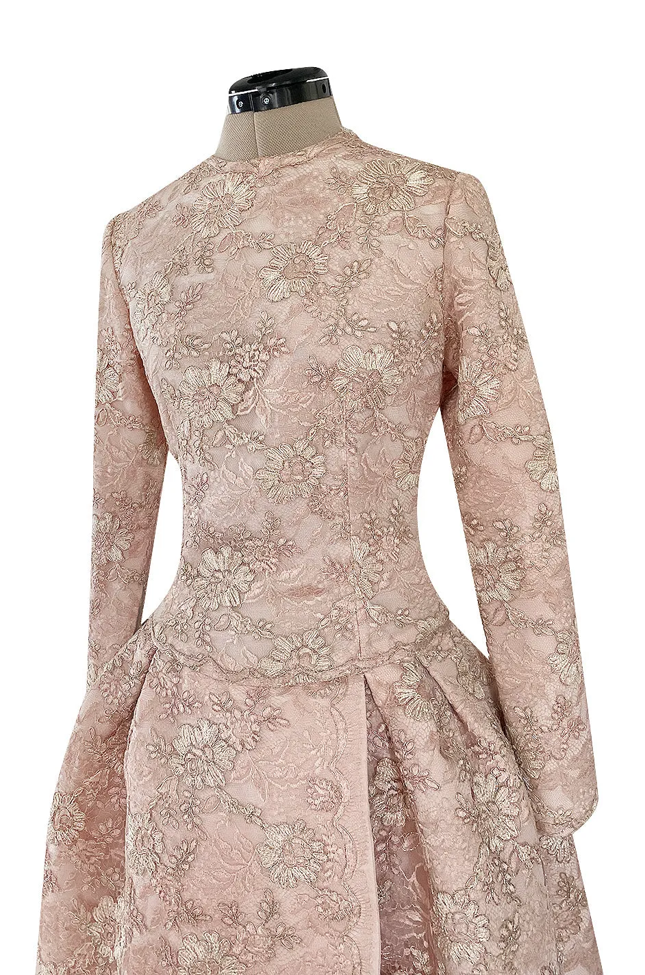 Fall 1994 Nina Ricci Haute Couture Metallic Cord Detailed Lace & Pink Silk Dress