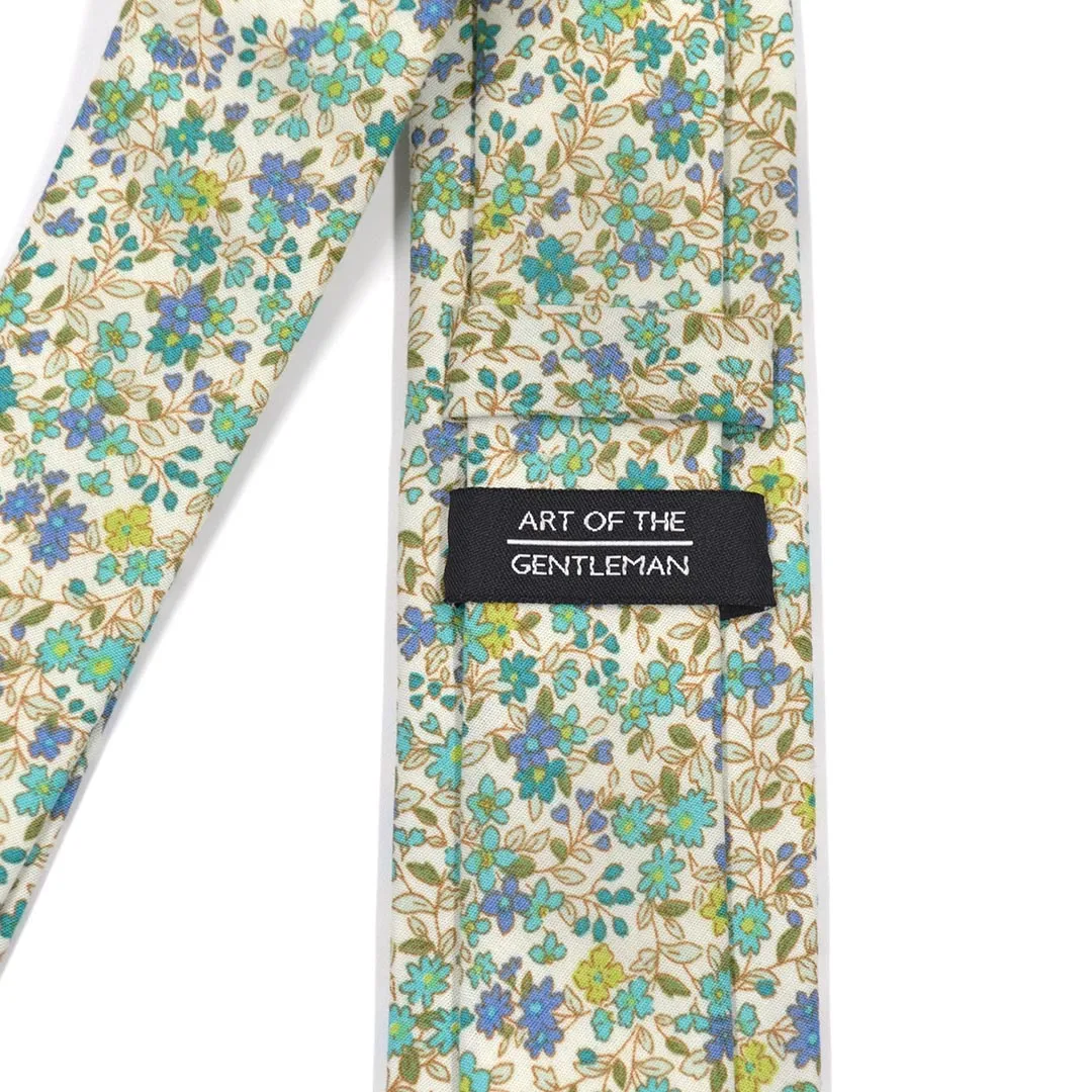 Floral Aqua Sea Blossoms Tie Set