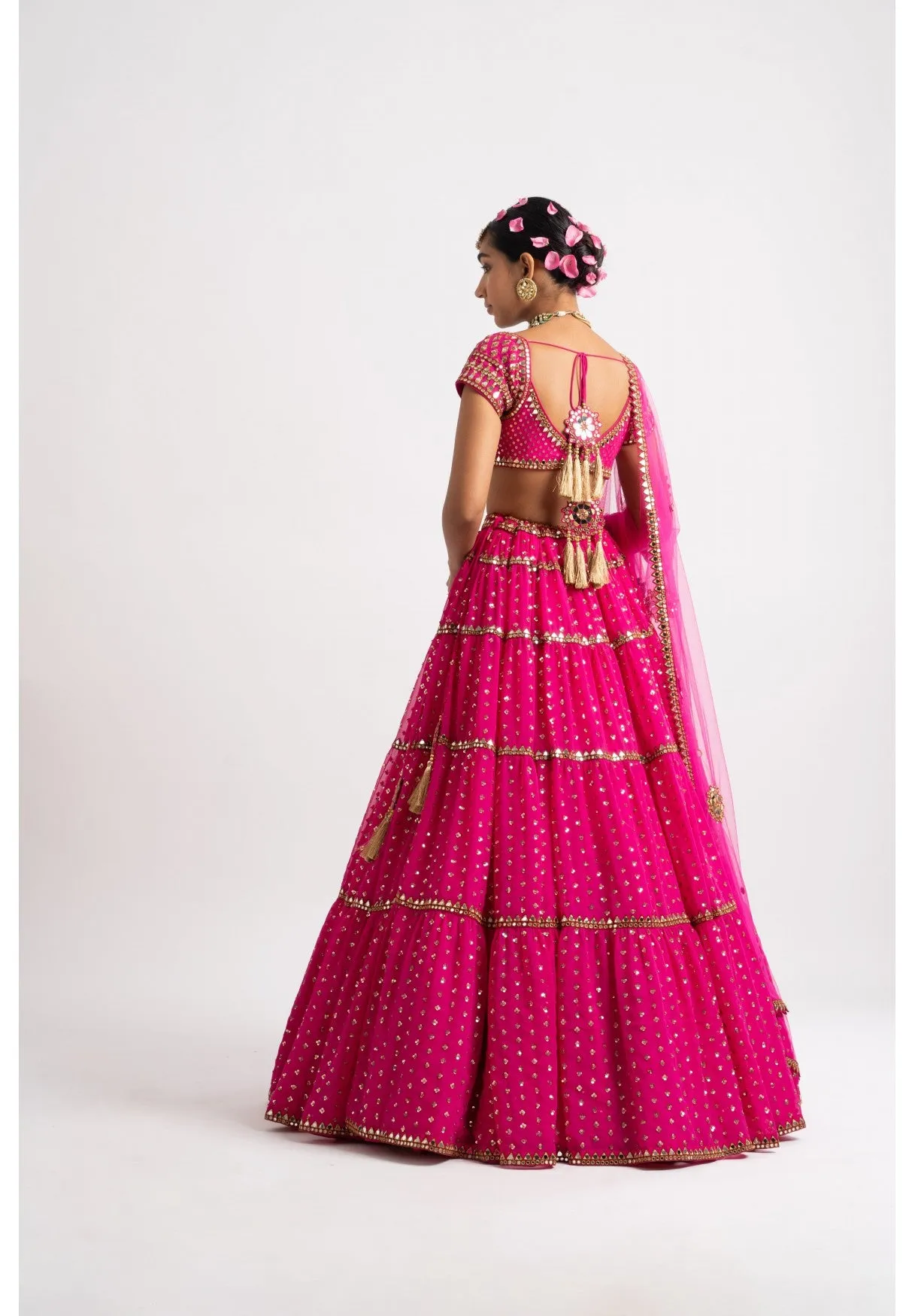 Fuschia Multi Tier Lehenga Set