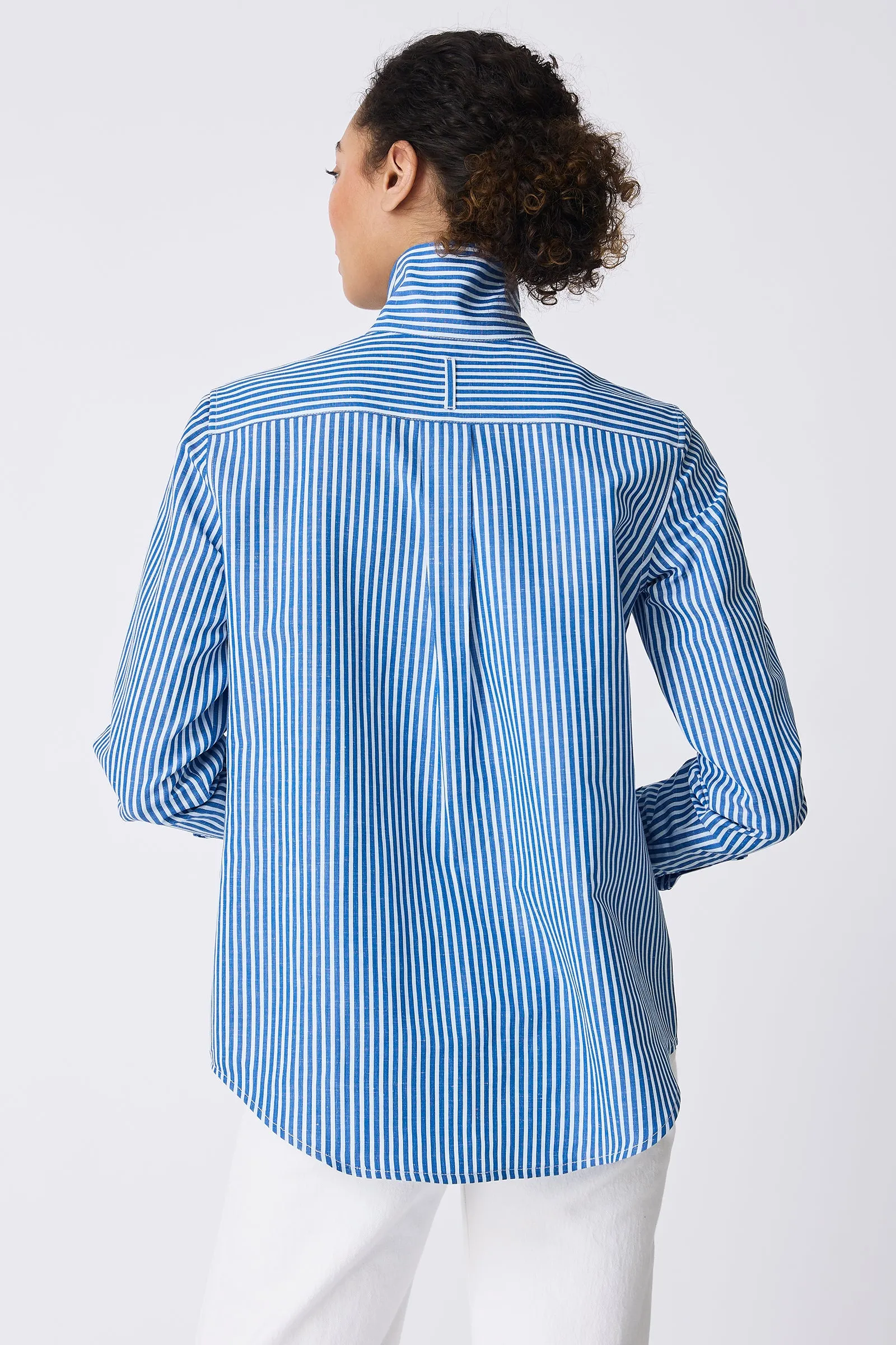 Ginna Box Pleat Shirt - Cabana Stripe Blue