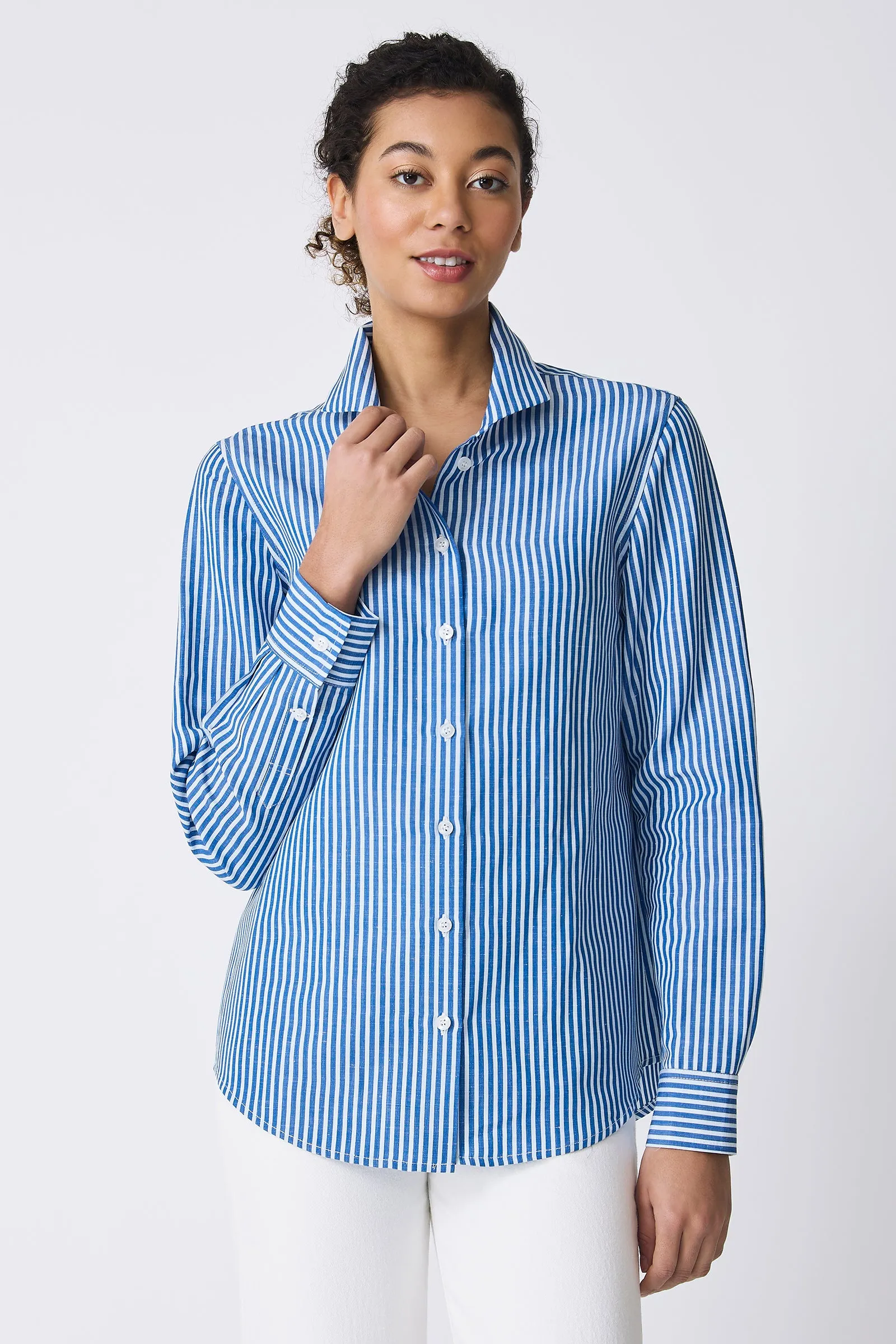 Ginna Box Pleat Shirt - Cabana Stripe Blue