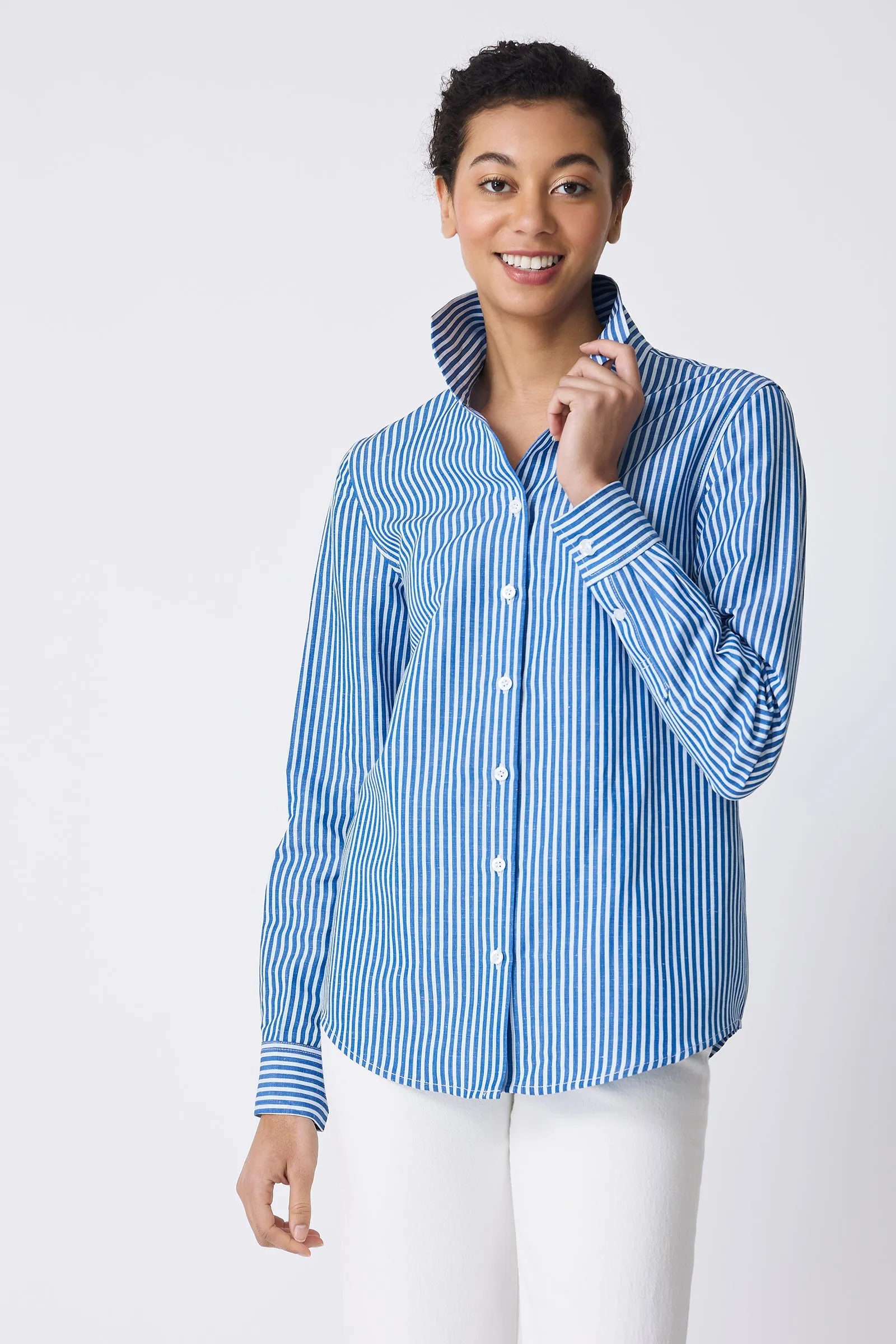 Ginna Box Pleat Shirt - Cabana Stripe Blue