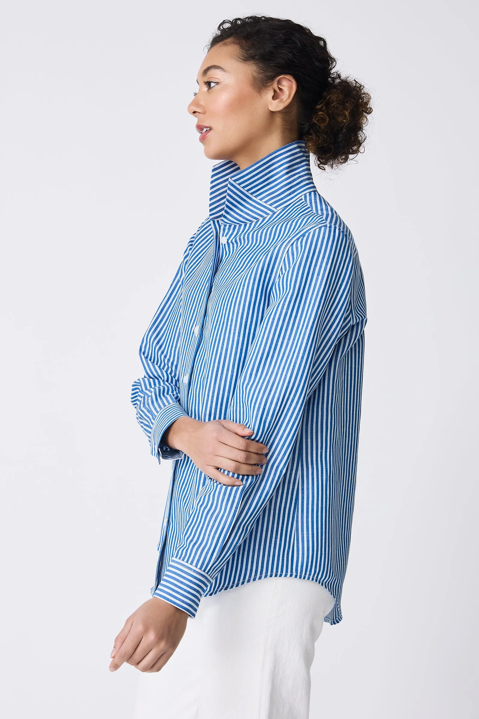 Ginna Box Pleat Shirt - Cabana Stripe Blue