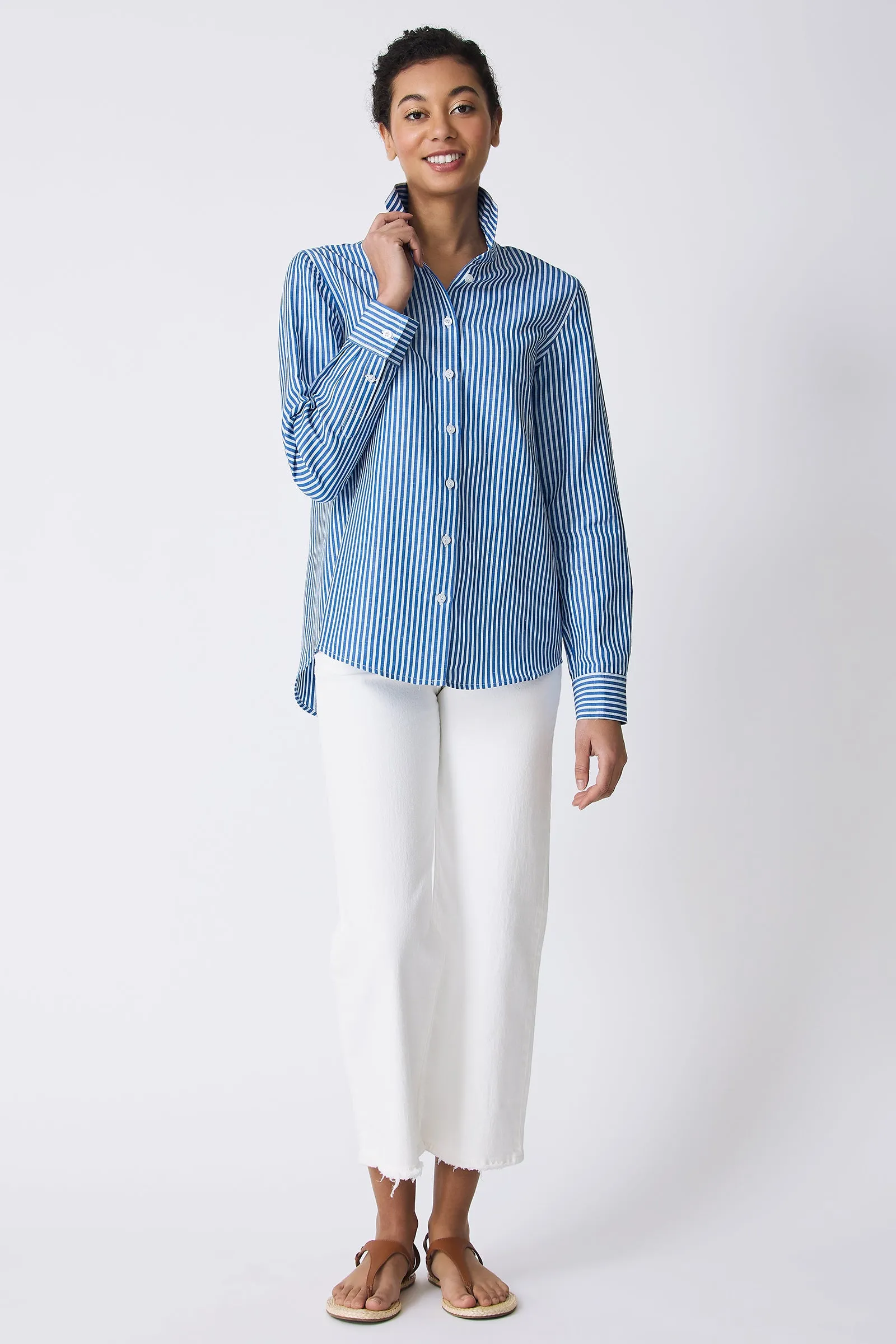 Ginna Box Pleat Shirt - Cabana Stripe Blue