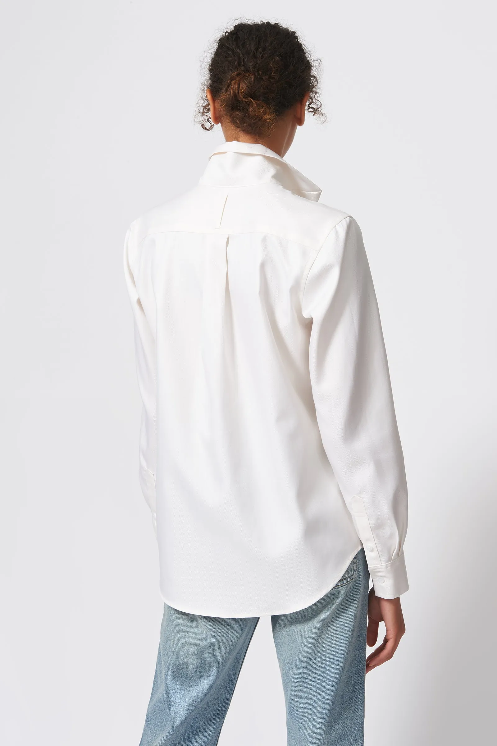 Ginna Box Pleat Shirt - Ivory Fine Herringbone
