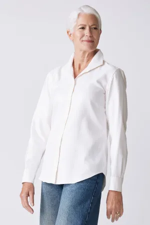 Ginna Box Pleat Shirt - Ivory Fine Herringbone