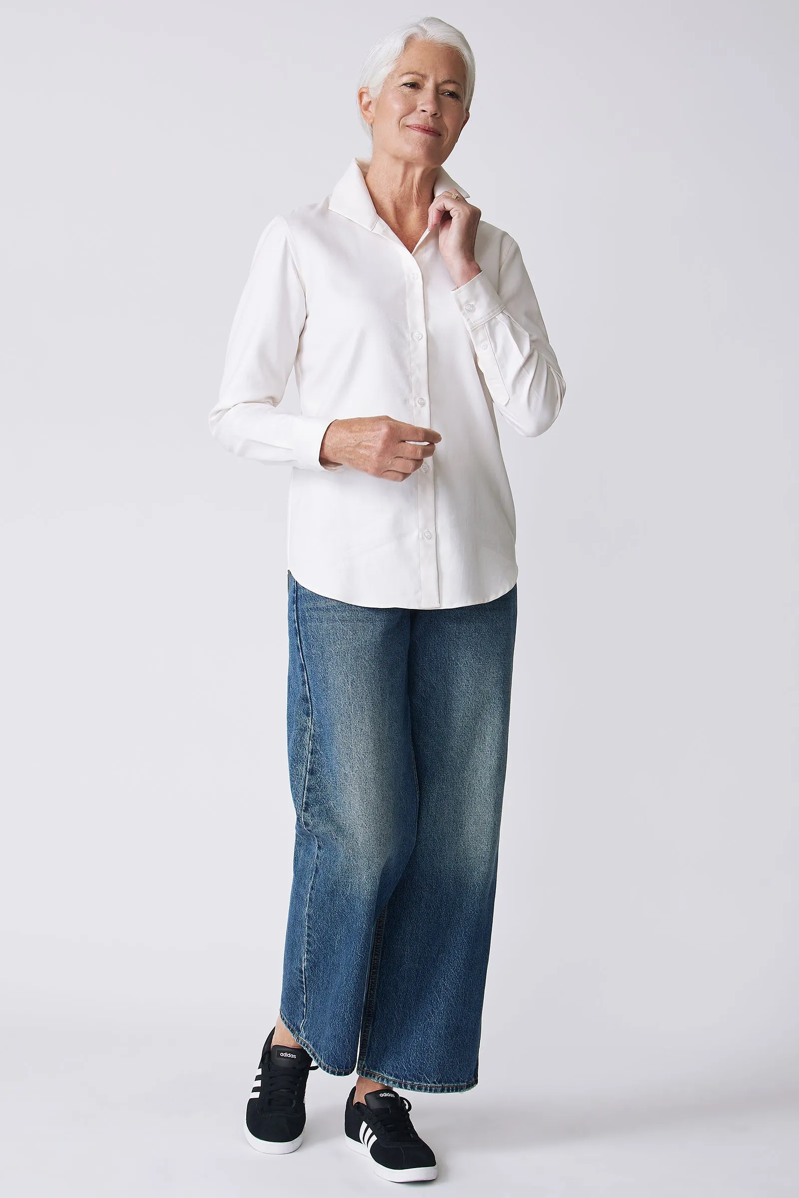Ginna Box Pleat Shirt - Ivory Fine Herringbone