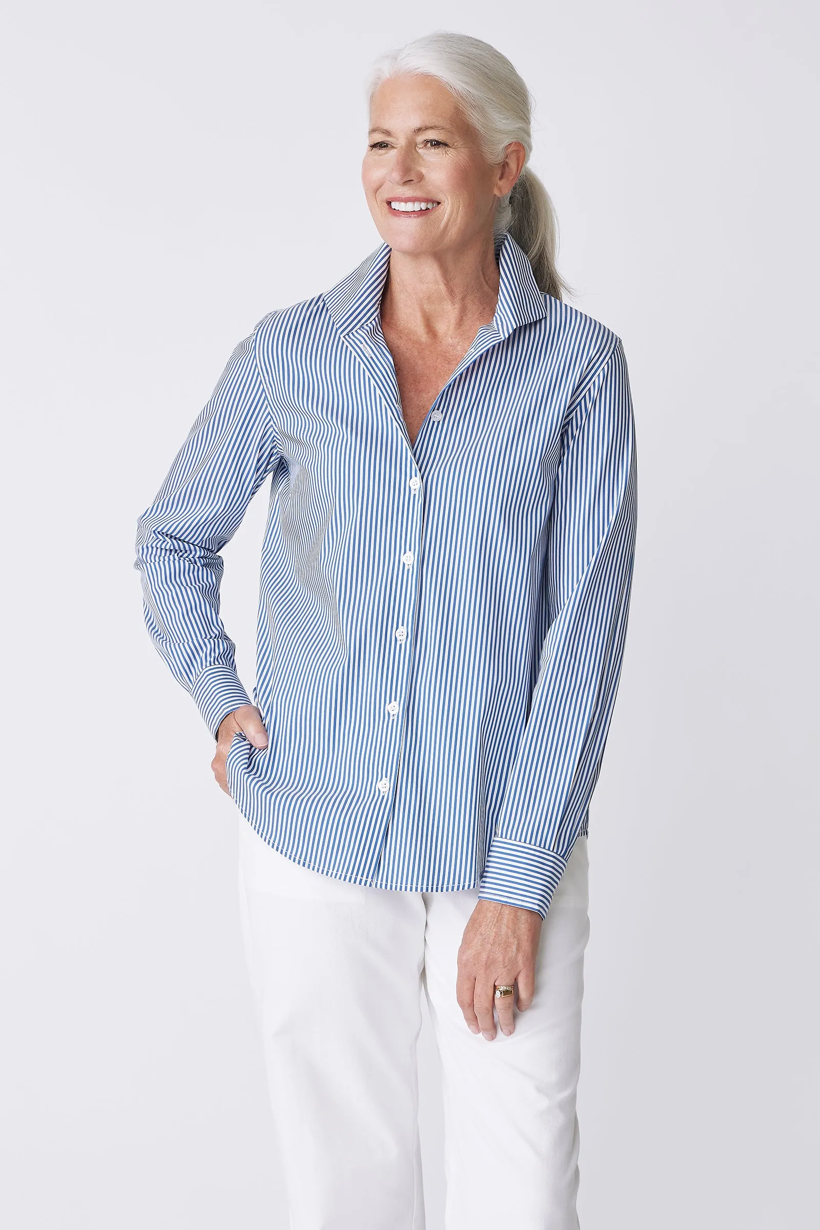 Ginna Box Pleat Shirt - Miami Stripe Blue