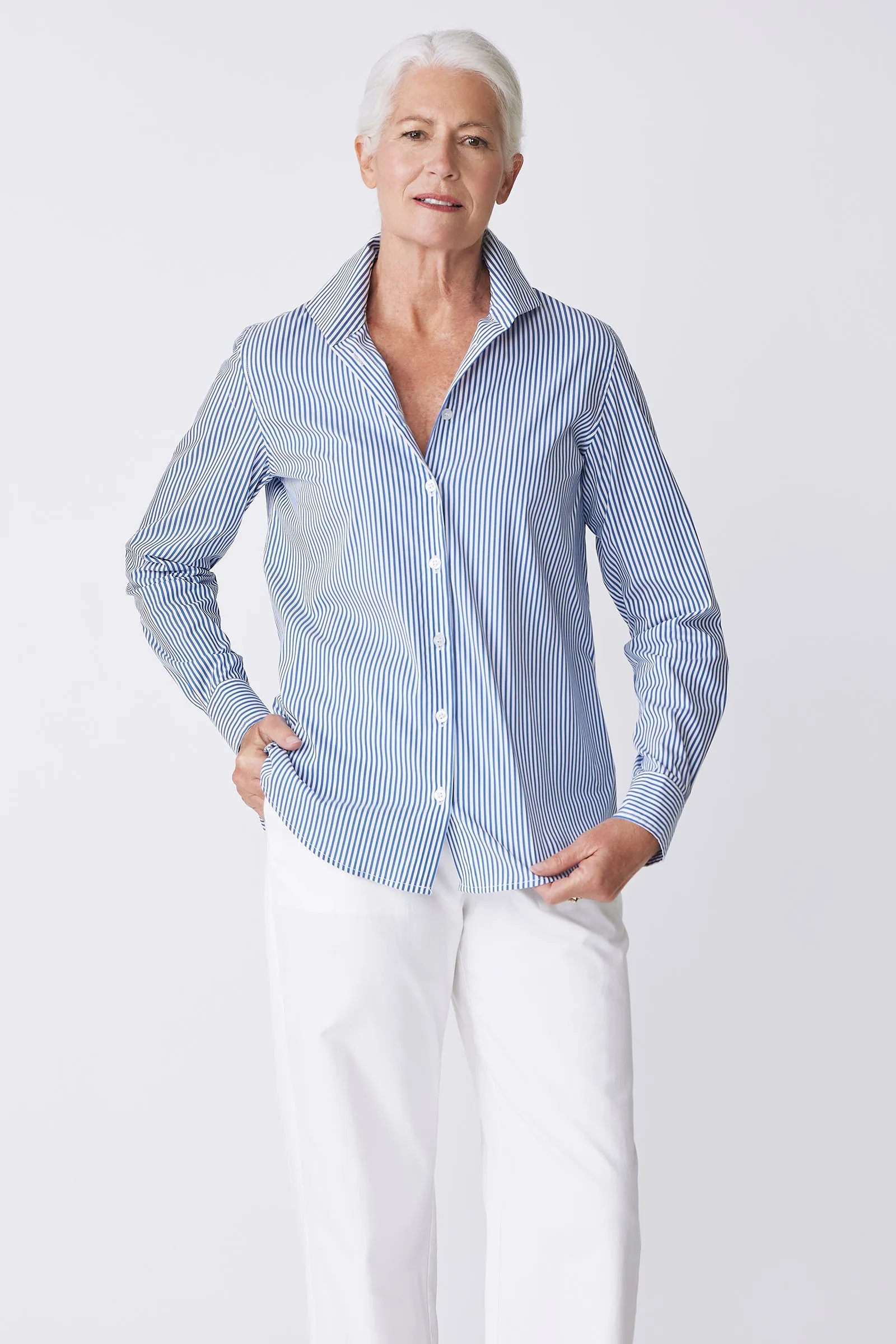 Ginna Box Pleat Shirt - Miami Stripe Blue