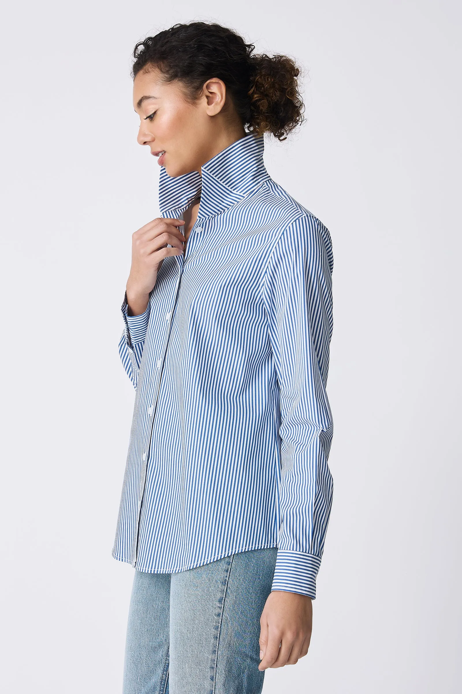 Ginna Box Pleat Shirt - Miami Stripe Blue