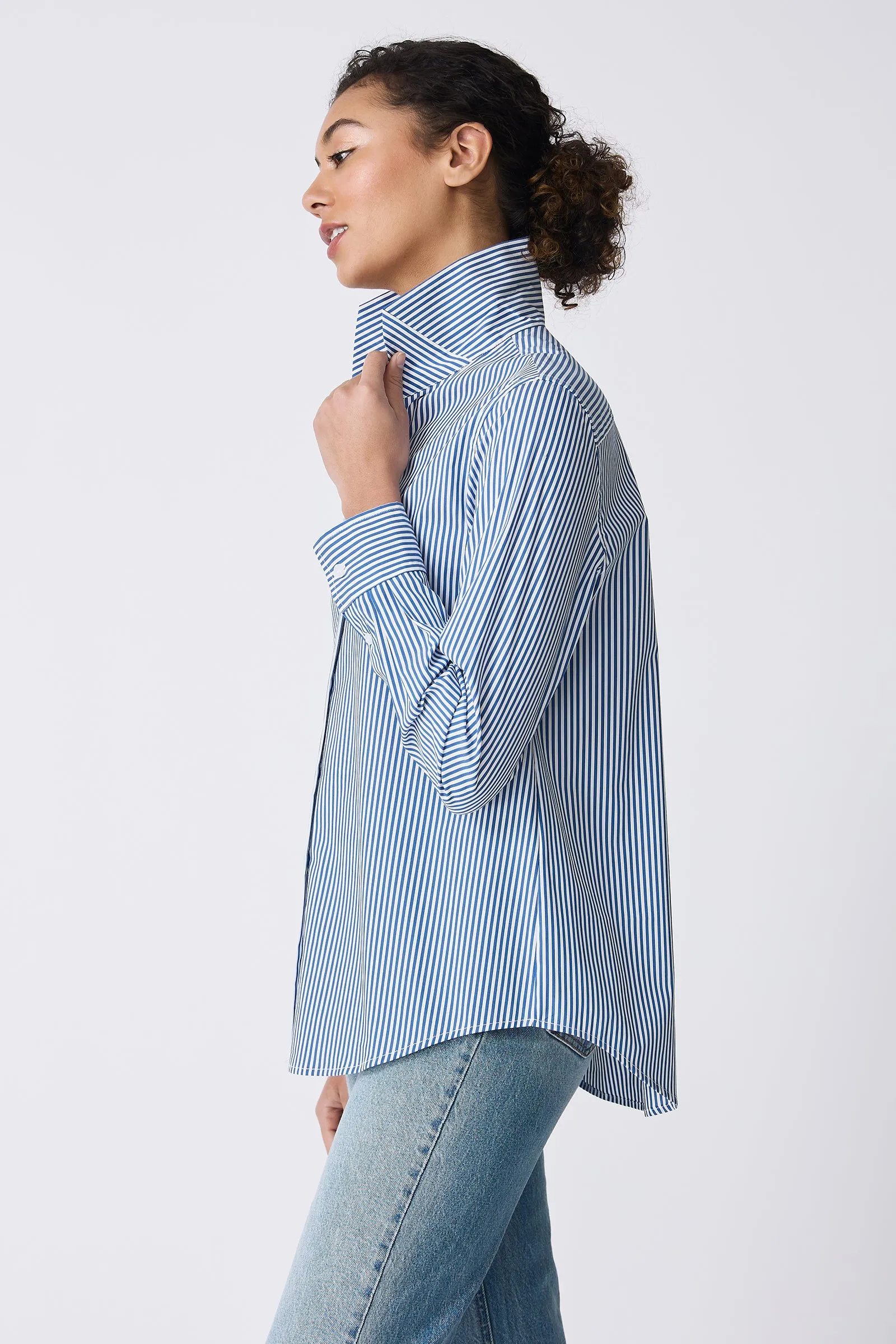 Ginna Box Pleat Shirt - Miami Stripe Blue