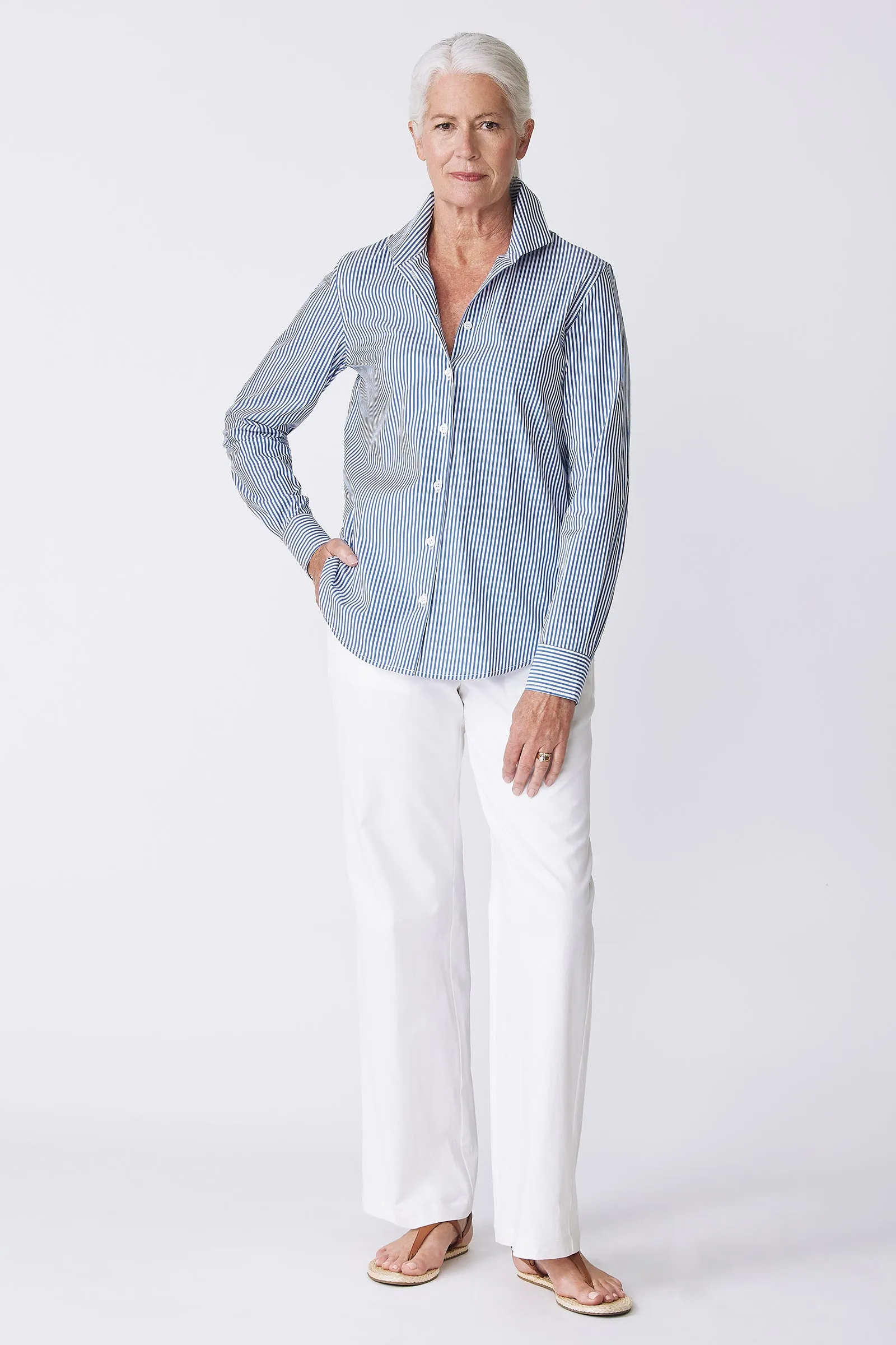Ginna Box Pleat Shirt - Miami Stripe Blue