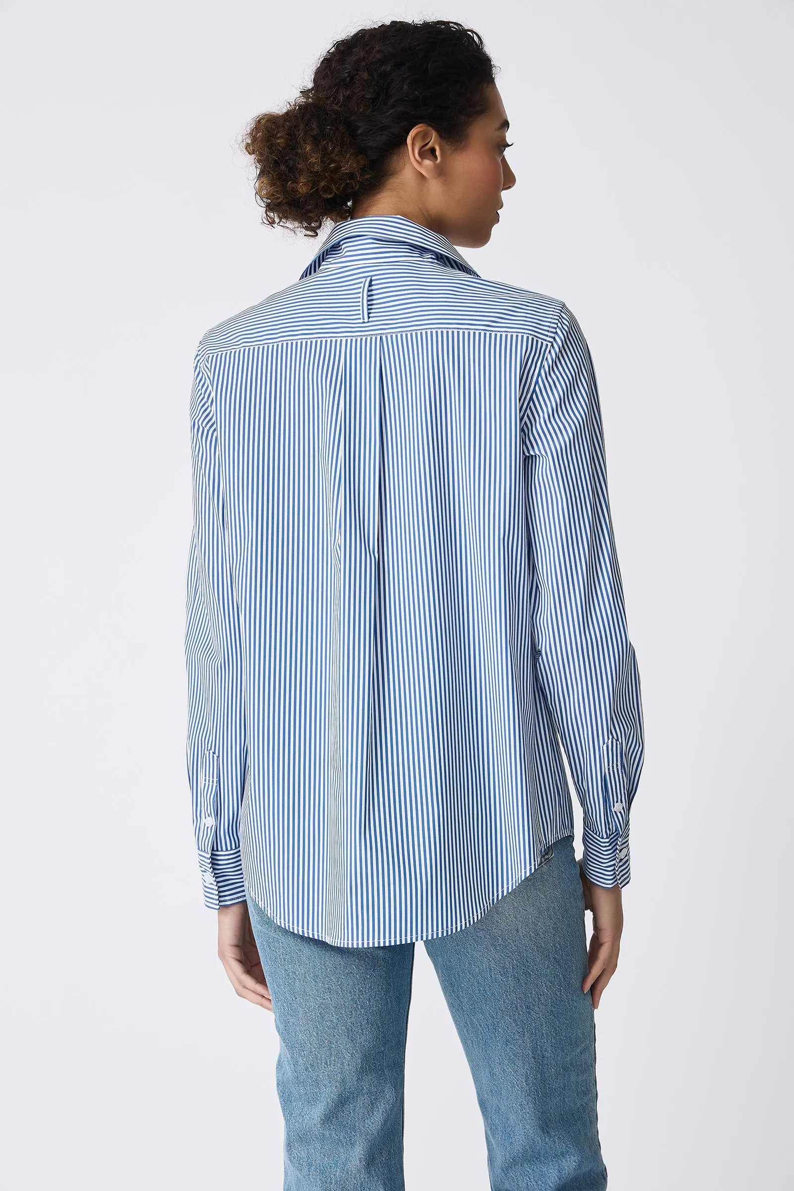 Ginna Box Pleat Shirt - Miami Stripe Blue