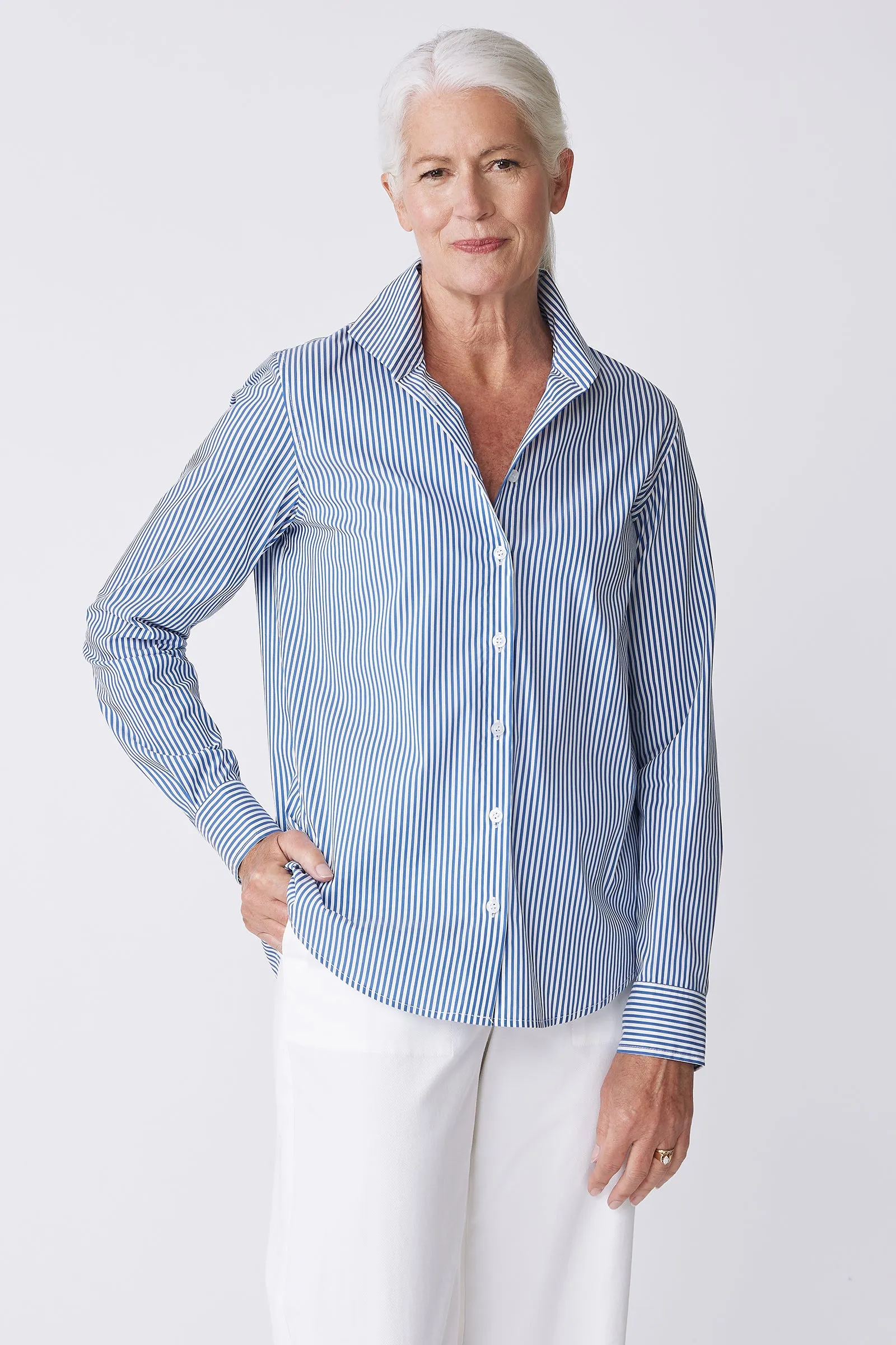 Ginna Box Pleat Shirt - Miami Stripe Blue