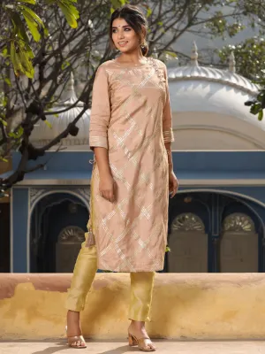 Gota Work Beige Cotton Silk Kurta