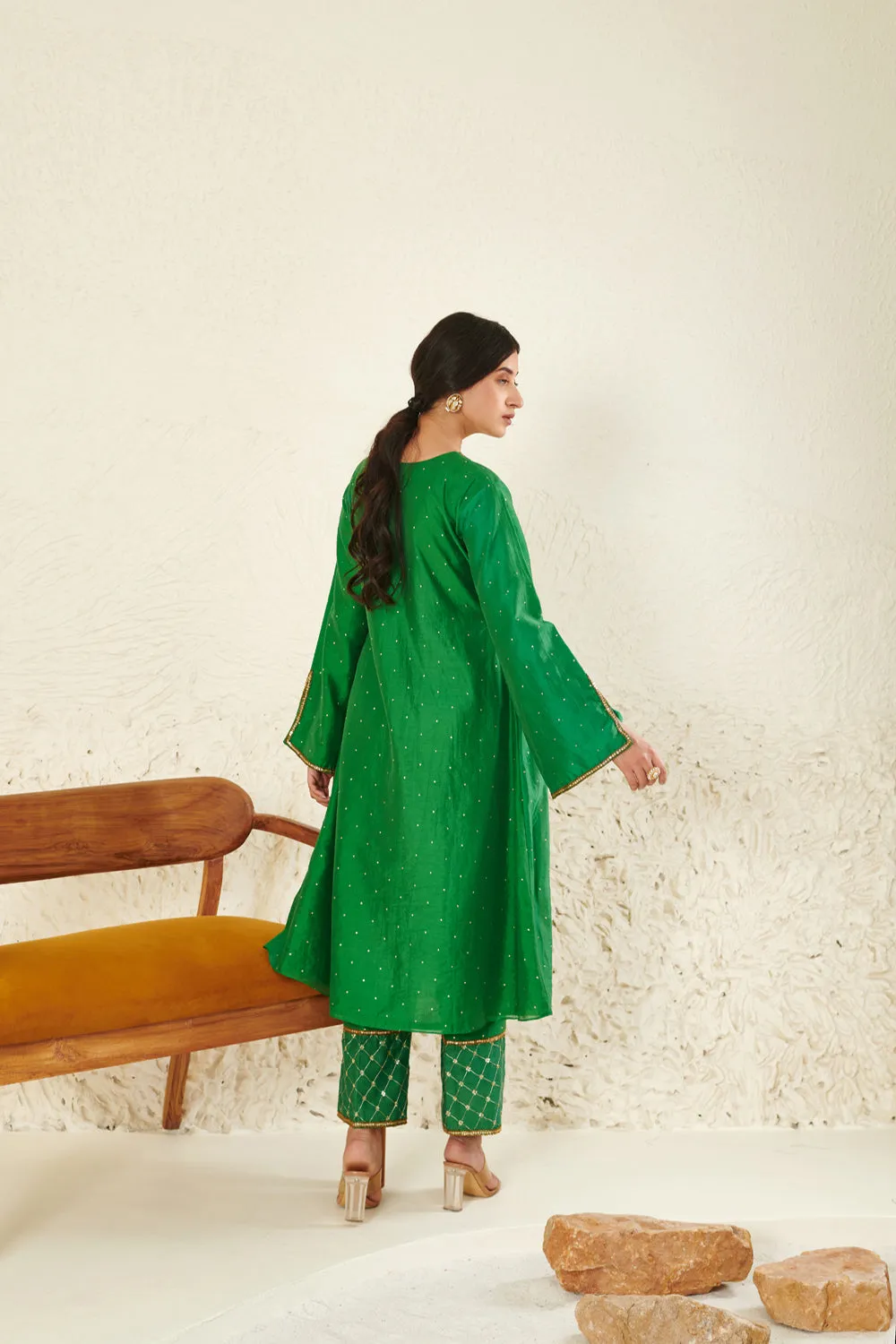 Green Embroidered Kurta Set