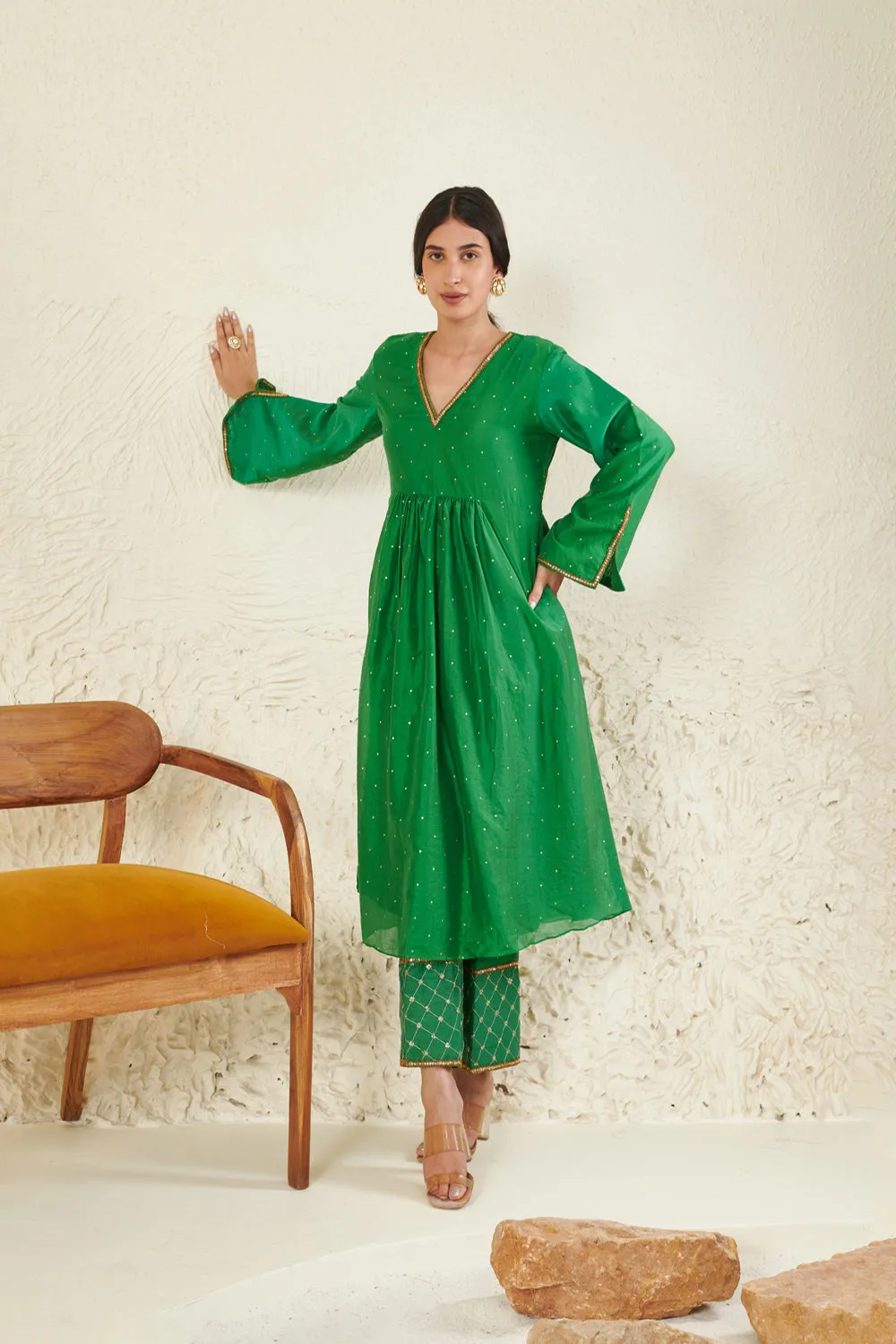 Green Embroidered Kurta Set