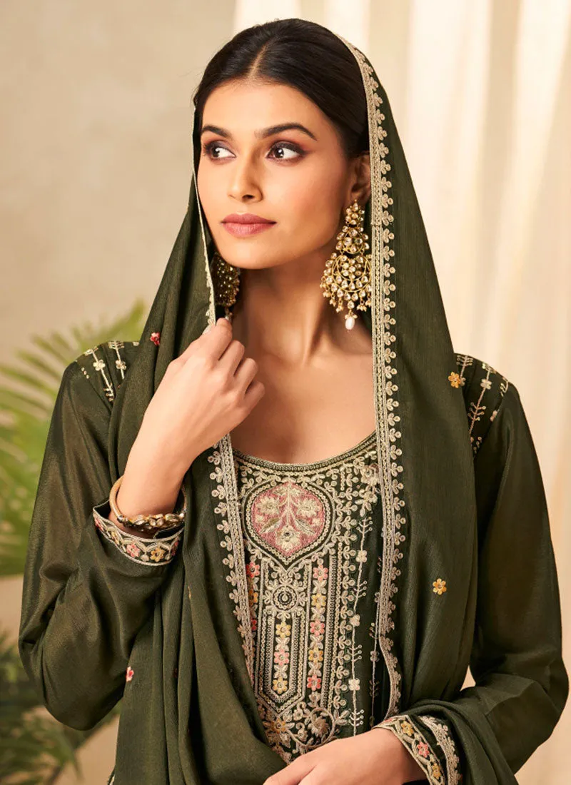 Green Multi Embroidery Afghani Style Suit