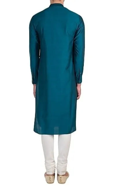 Green Pleated Mandarin Collar Kurta Set