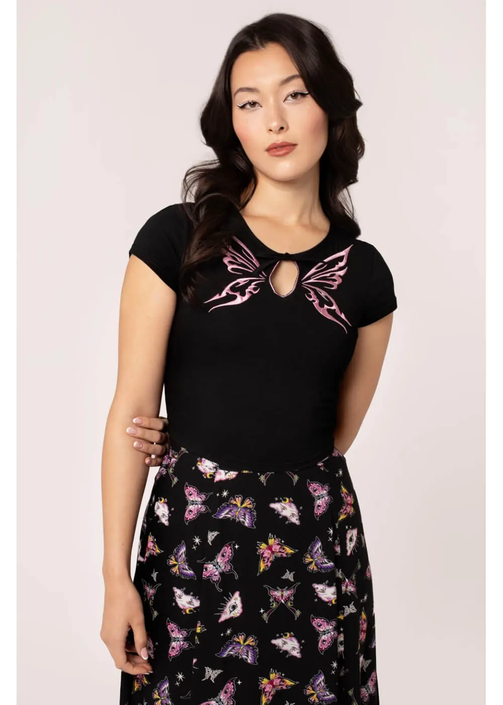 Hell Bunny Kocho Butterfly Top Black