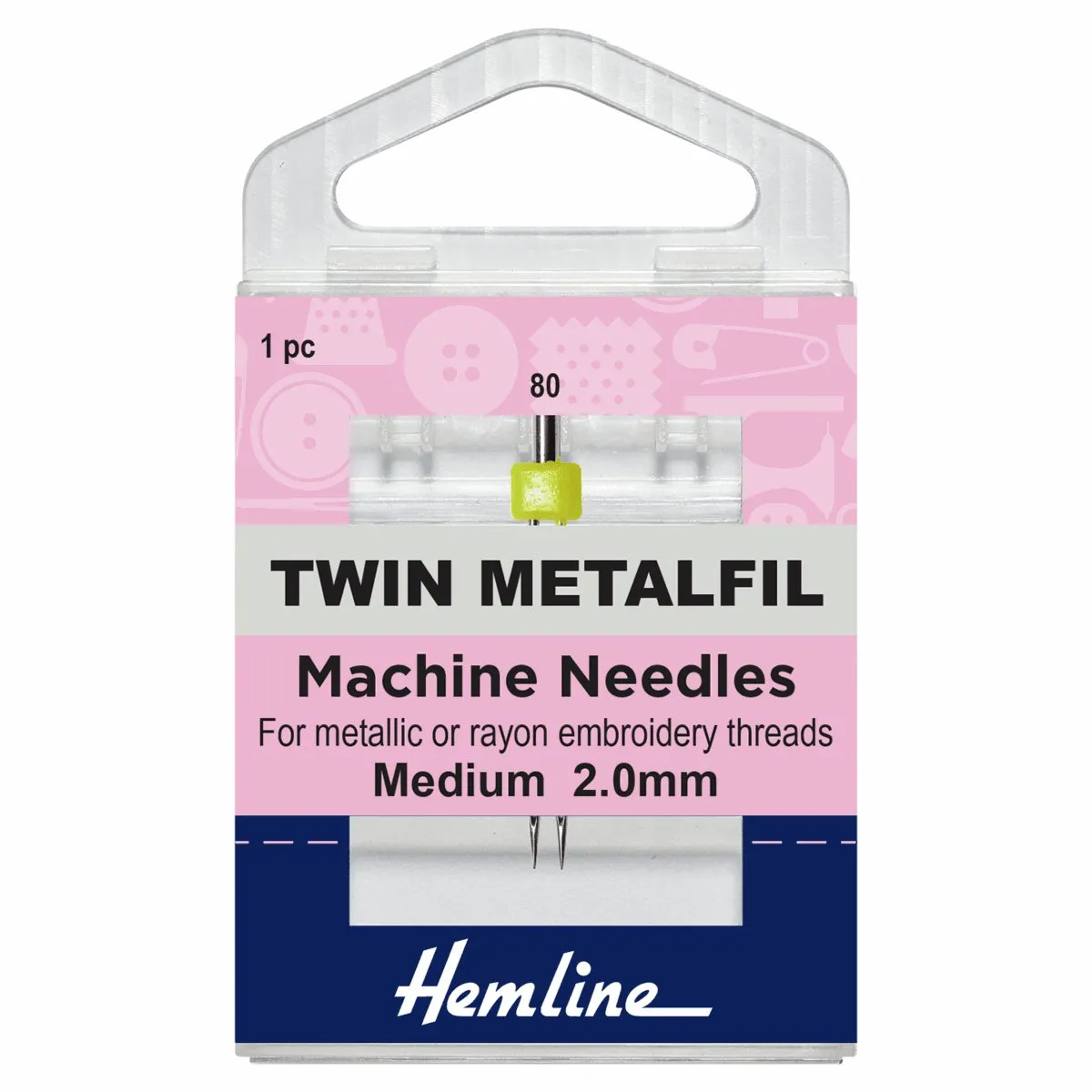 Hemline Twin Metalfil Machine Needles - Medium - 80/12 - 2.00mm