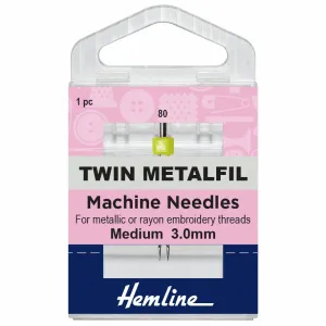 Hemline Twin Metalfil Machine Needles - Medium - 80/12 - 3.00mm
