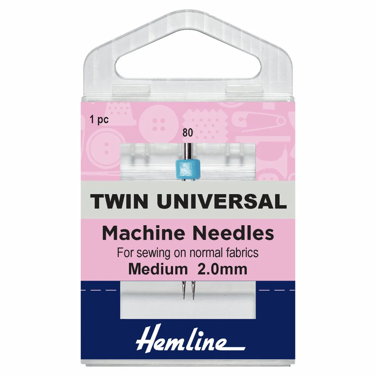 Hemline Twin Universal Machine Needles - Medium - 80/12 - 2.00mm