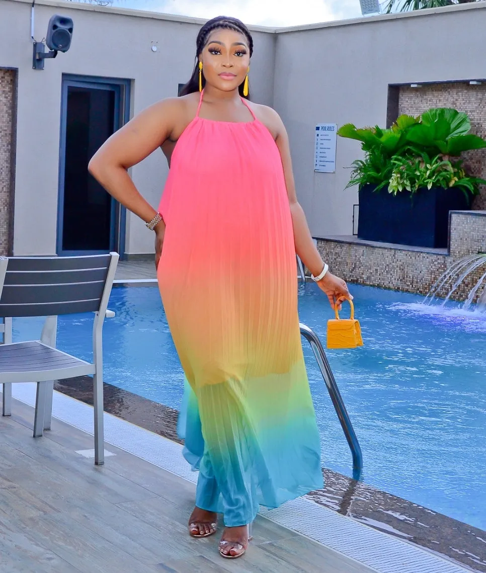 Hot Summer Beauty- Halter Pleated Ombre Maxi Dress (NEW)