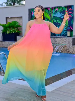 Hot Summer Beauty- Halter Pleated Ombre Maxi Dress (NEW)
