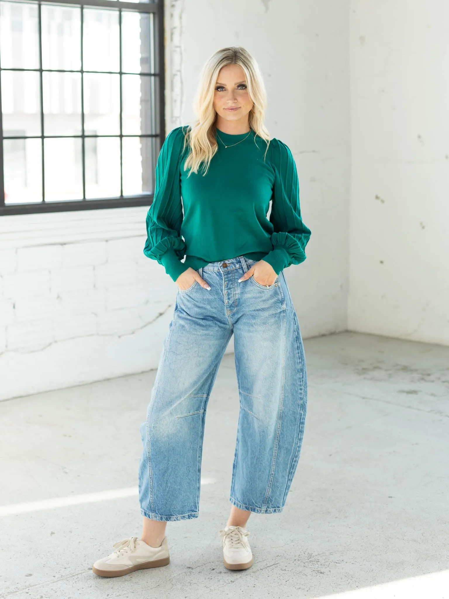 Iconic Pleat Detail Puff Sleeve Top