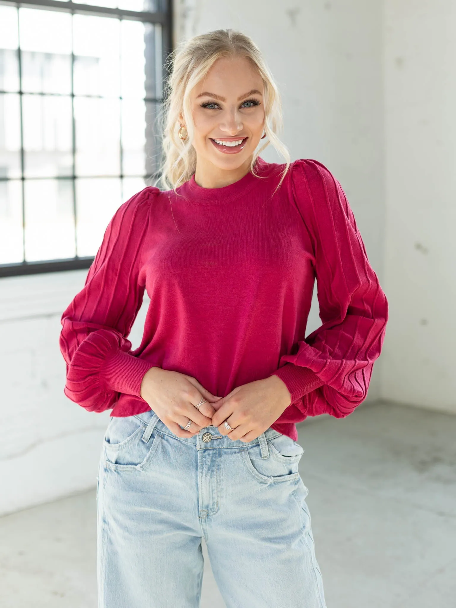 Iconic Pleat Detail Puff Sleeve Top