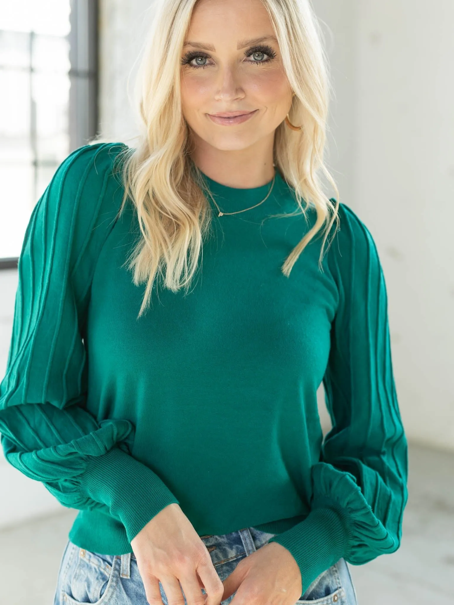 Iconic Pleat Detail Puff Sleeve Top
