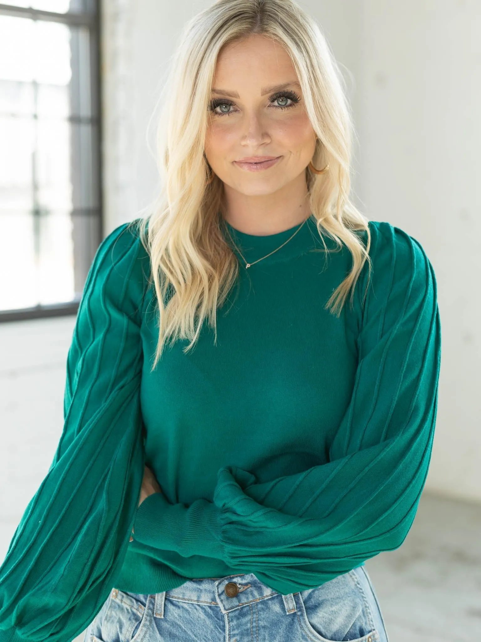 Iconic Pleat Detail Puff Sleeve Top