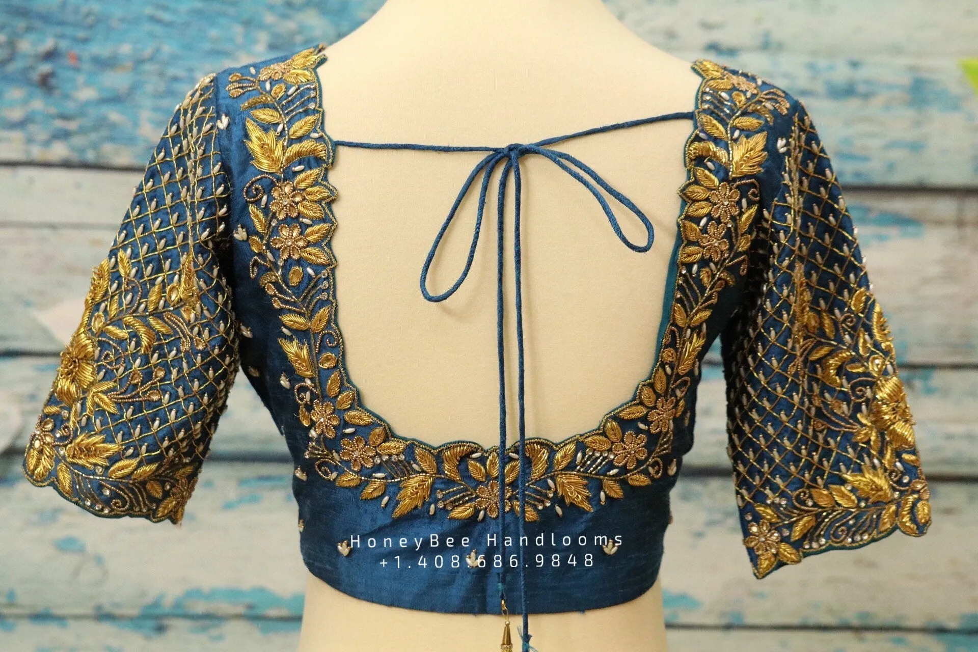 Indian Saree blouse | Indiandesigner blouse | designer blouse | blue sareeblouse | blue blouse | HoneyBeeHandlooms