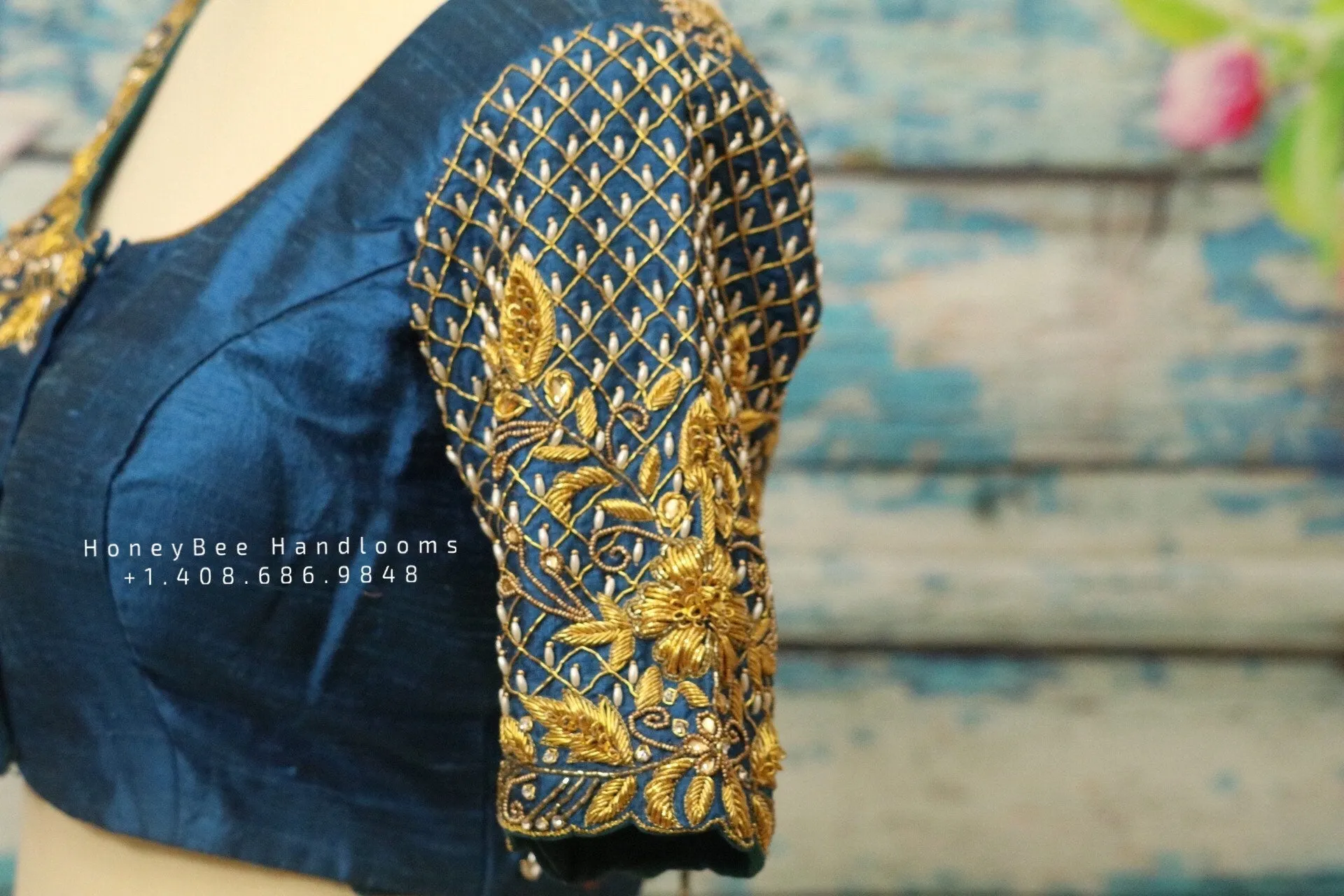 Indian Saree blouse | Indiandesigner blouse | designer blouse | blue sareeblouse | blue blouse | HoneyBeeHandlooms