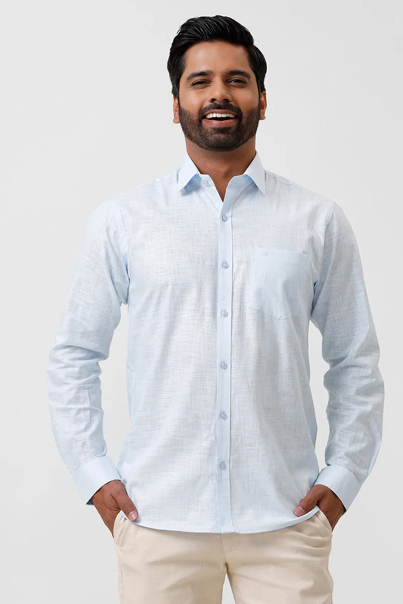 Indo Cotton - Soft Blue Formal Shirts For Men | Ariser