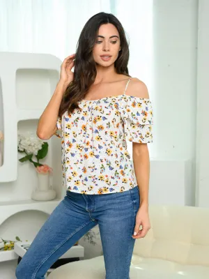 Ivory RUFFLE FLORAL TOP