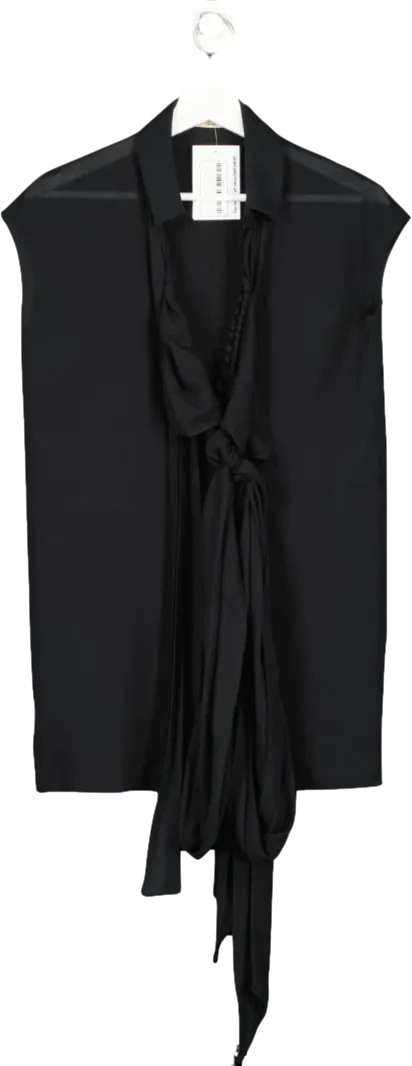 Jasmine de Milo Black Sheer Sleeveless Blouse With Tie Detail UK S