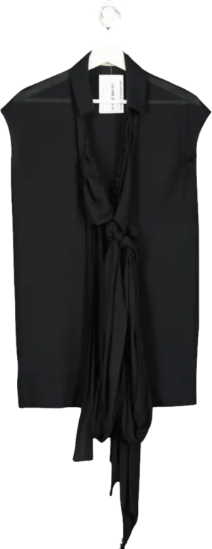 Jasmine de Milo Black Sheer Sleeveless Blouse With Tie Detail UK S