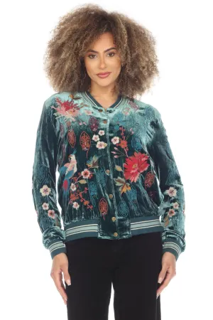 Johnny Was JWLA Ashira Velvet Embroidered Snap Front Bomber Jacket Boho Chic J48623