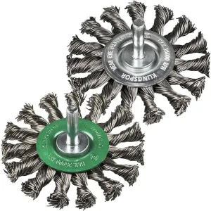 Klingspor Twist Knot Wire Wheel Brush 75mm x 6mm Shank Steel or Stainless Steel BRS600Z