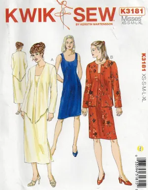 Kwik Sew 3181 Womens EASY Dress & Jacket Out Of Print Sewing Pattern Size XS - XL UNCUT Factory Folded