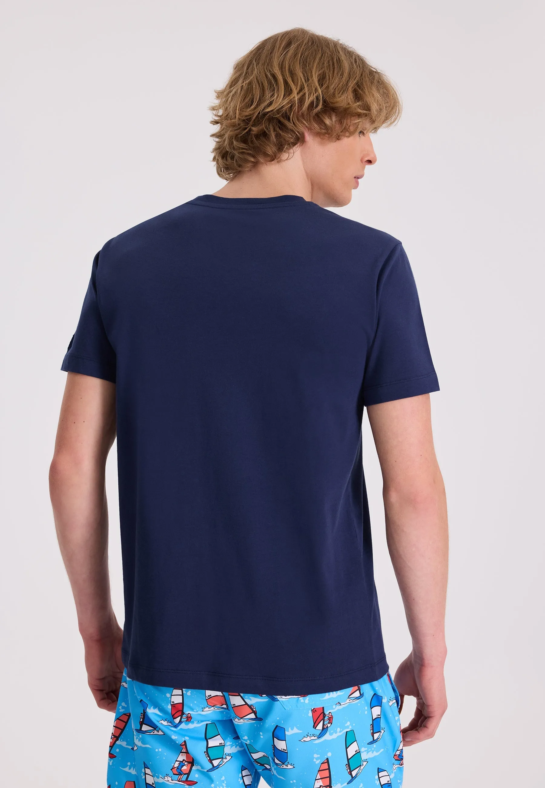 Lacivert Baskılı Bisiklet Yaka Pamuklu Regular Fit Erkek T-Shirt WMEMBROIDERY SURFER